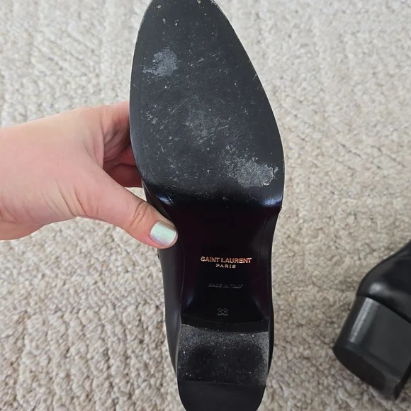 Saint Laurent Paris Black Ankle Boots with Chunky Heel and Buckle Detail - Picture 9 of 14